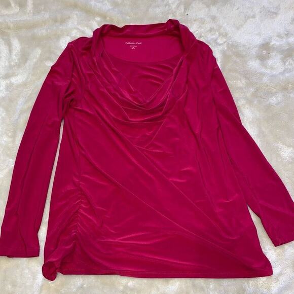 Coldwater Creek Red Cowl Neck Long Sleeve Blouse | Sz M - Picture 2 of 5